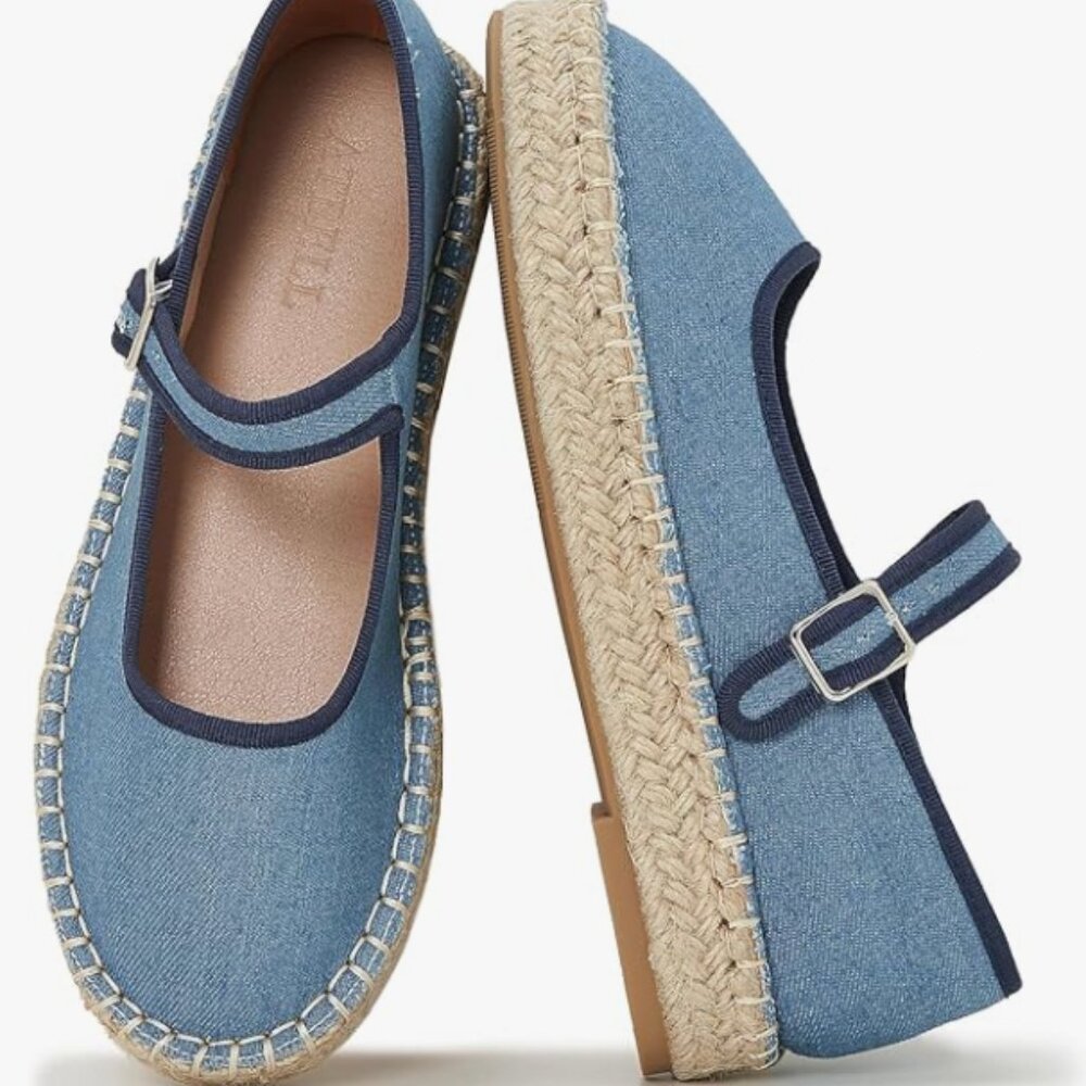 Denim platform Maryjane espadrilles